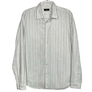 Theory White Gray Button Up Long Sleeve Shirt Large